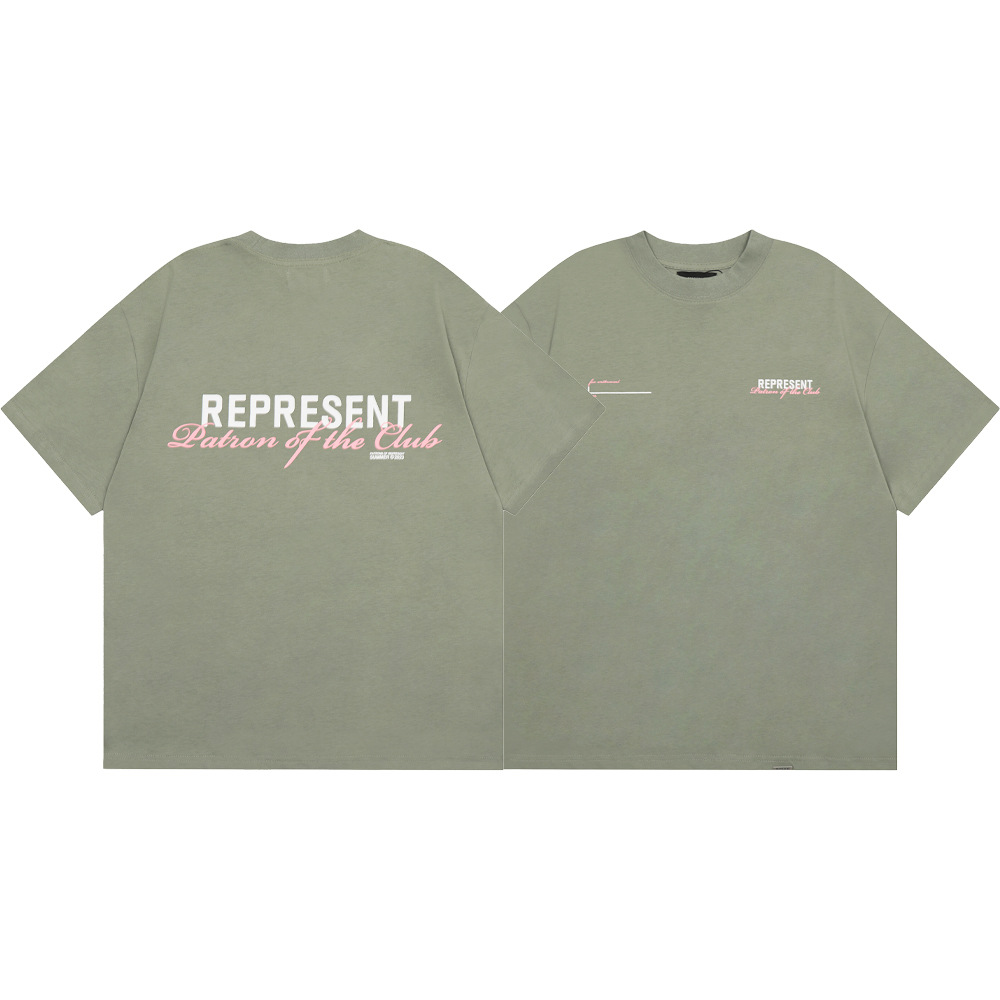 High Street REPRESENT Impresión de letras minimalistas desgastado retro lavado hombres y mujeres sueltos camiseta casual de manga corta marea