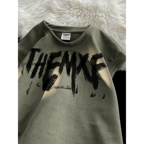 Pink suede-velvet sleeveless T-shirt for men, high-street heavyweight vest top, trendy brand casual vest for couples, sweatshirt-style shirt