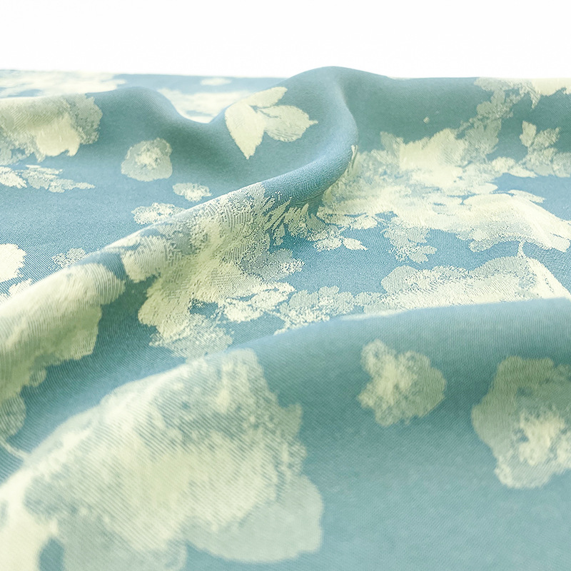 F布艺岛 湖绿金色花朵设计感舒适布料 中国风汉服旗袍亲肤面料B