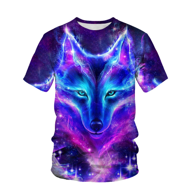 Summer 2022 men's T-shirt Fox Wolf 3D digital printing men's round neck casual sports short-sleeved shirt