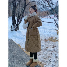 真兔毛领90白鸭绒羽绒服女2025新款冬季立领中长过膝收腰显瘦外套
