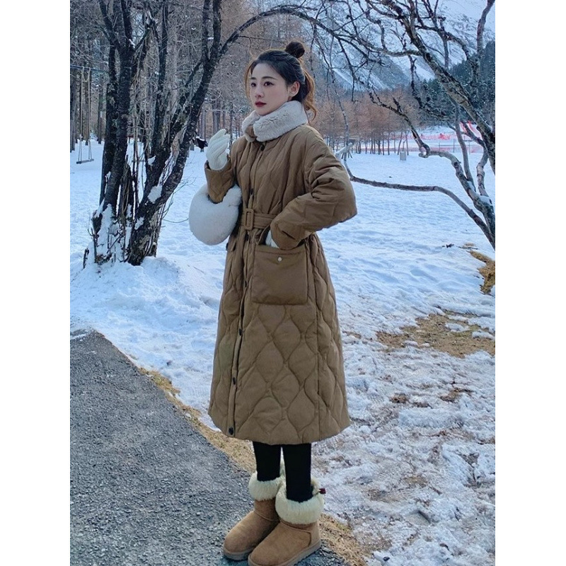 真兔毛领90白鸭绒羽绒服女2025新款冬季立领中长过膝收腰显瘦外套