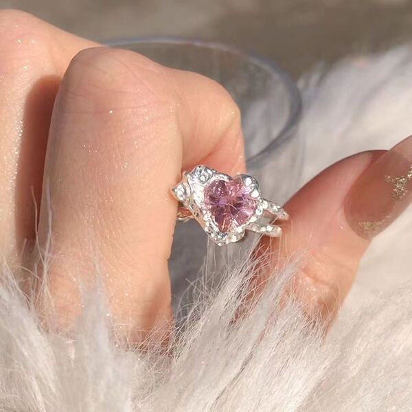 Fuchsia fashionable elegant ring with stone with zircon hip-hop…