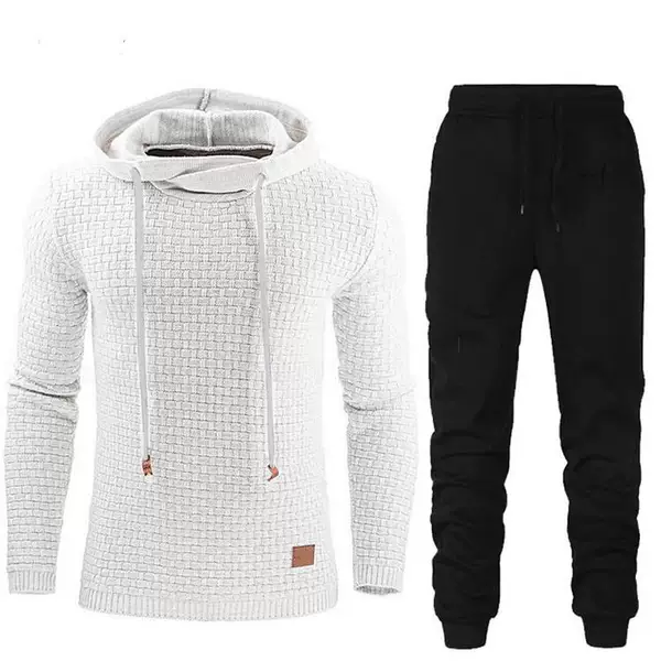 New Autumn and Winter New European and American Men's Jacquard Sweatshirt Long-Sleeved Hoodie Warm Color Hooded Sweatshirt Suit