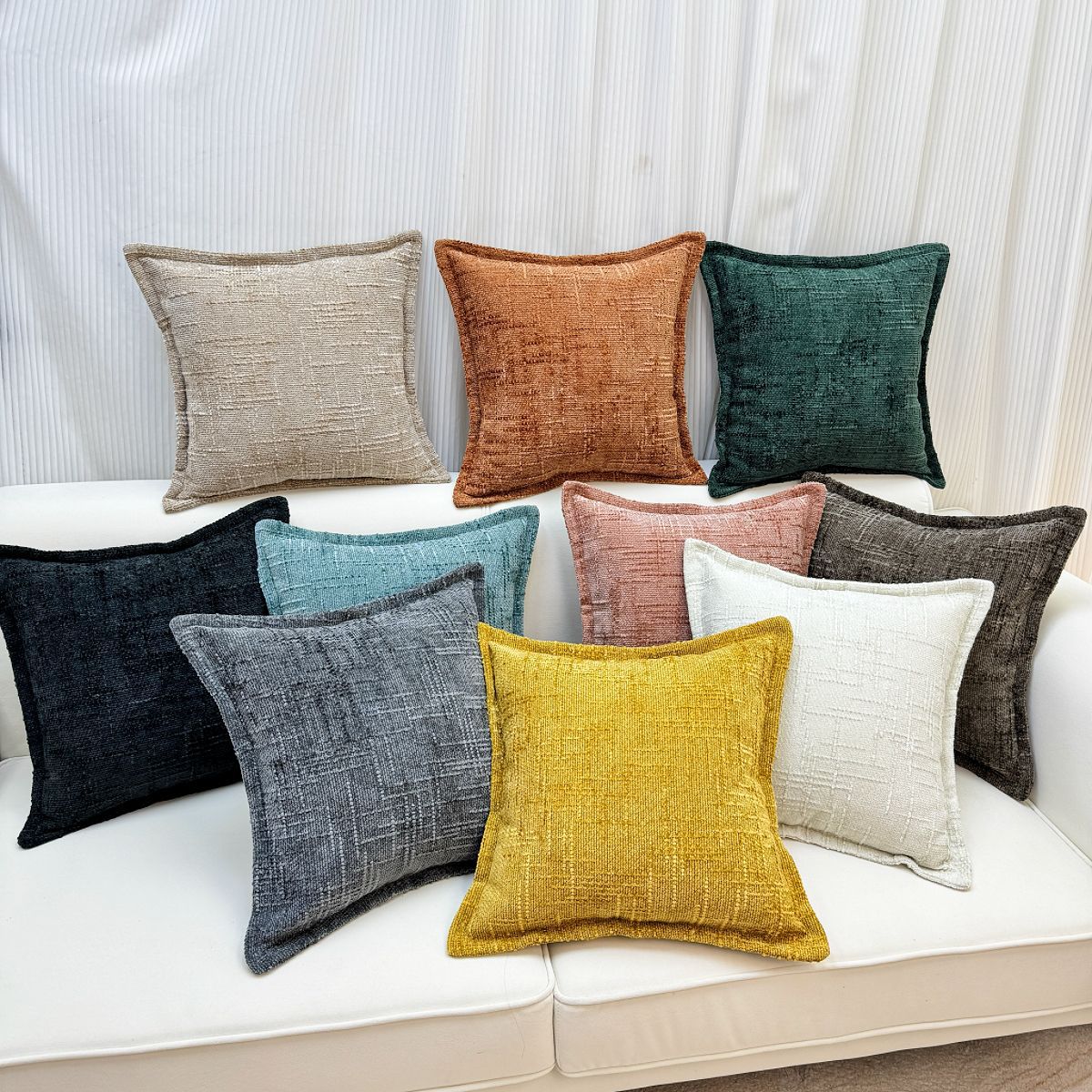 Retro Chenille Bamboo Edge Pillowcase Sofa Bedside Living Room Balcony Bay Window Cushion Amazon Cross-Border