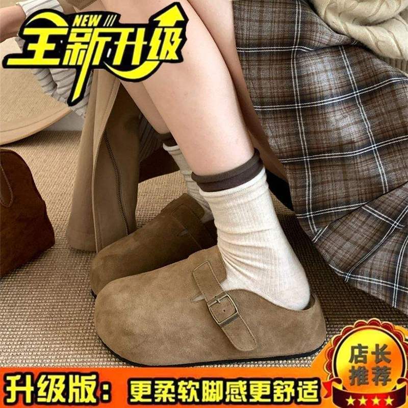 厚底内增高勃肯鞋女2025春夏新款小个子懒人一脚蹬包头半拖鞋外穿|undefined