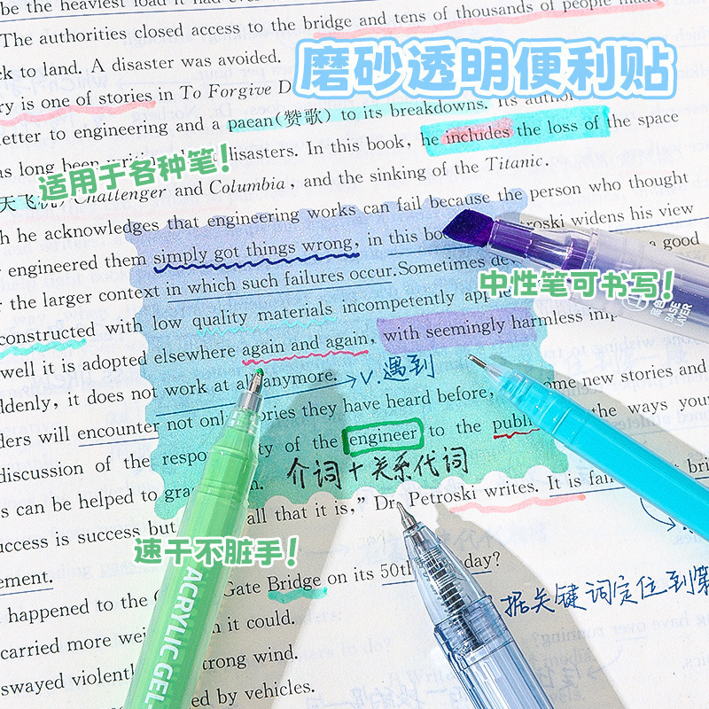Languo Cross-Border 2025 新しい引き出し式付箋透明粘着真珠光沢のある学生間違いステッカーノートマーカー|undefined