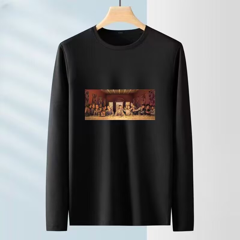 港风长袖t恤男生新款最后的杀猪菜休闲长袖印花秋季牛奶丝上衣