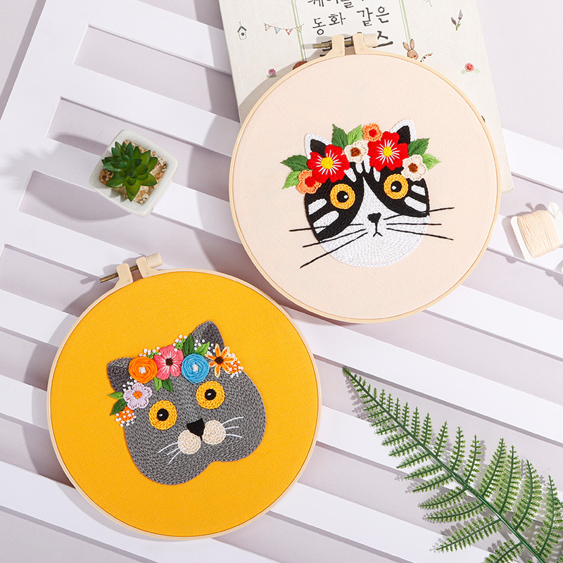 Nuevo original DIY bordado hecho a mano paquete de material abstracto europeo gato animal costura traje fábrica para inglés