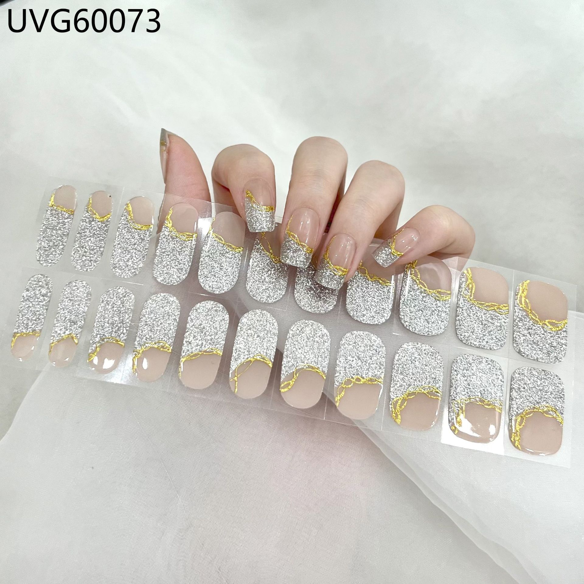 Pegatinas de uñas de gel UV transparentes efecto hielo, semicuradas, con lámina dorada, fototerapia, efecto película de aceite