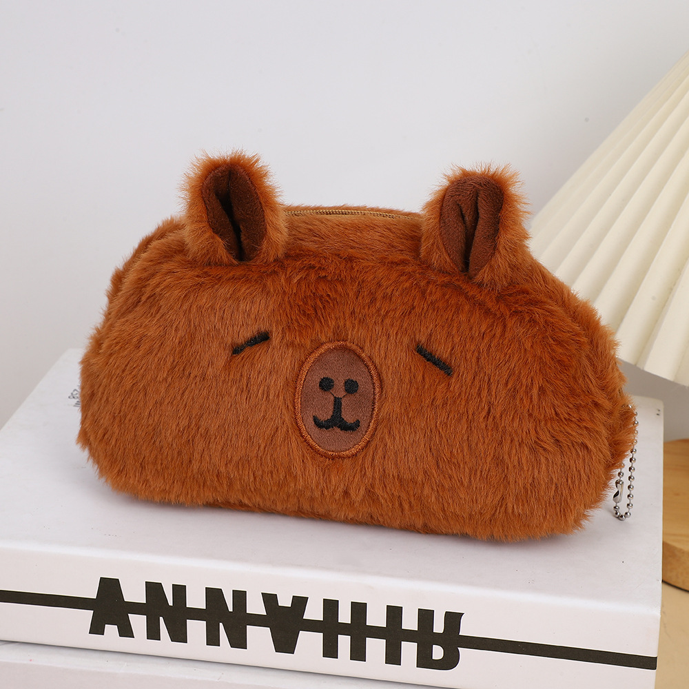 Cute caricatura capibara bolsas de pluma de peluche de gran capacidad para estudiantes papelería almacenamiento bolsas de lápiz mayorista