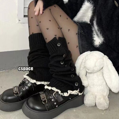 JK wide-leg socks Lolita button lace warm socks new button lace socks straight knitted leg covers