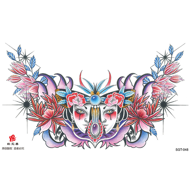Tres lados pasta de pecho de Buda Guanyin Lotus imagen grande duradera fábrica en stock al por mayor Sobre hombro dragón tatuaje pegatinas