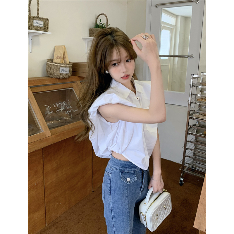 White short summer elegant shirt sleevless