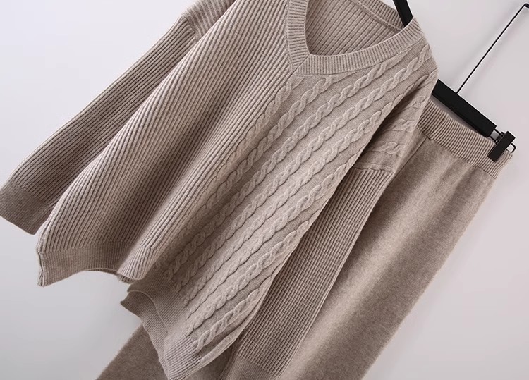 Women's Pant Sets Knitted Pullover Sweater And Wide Leg Trousers_voghion.com