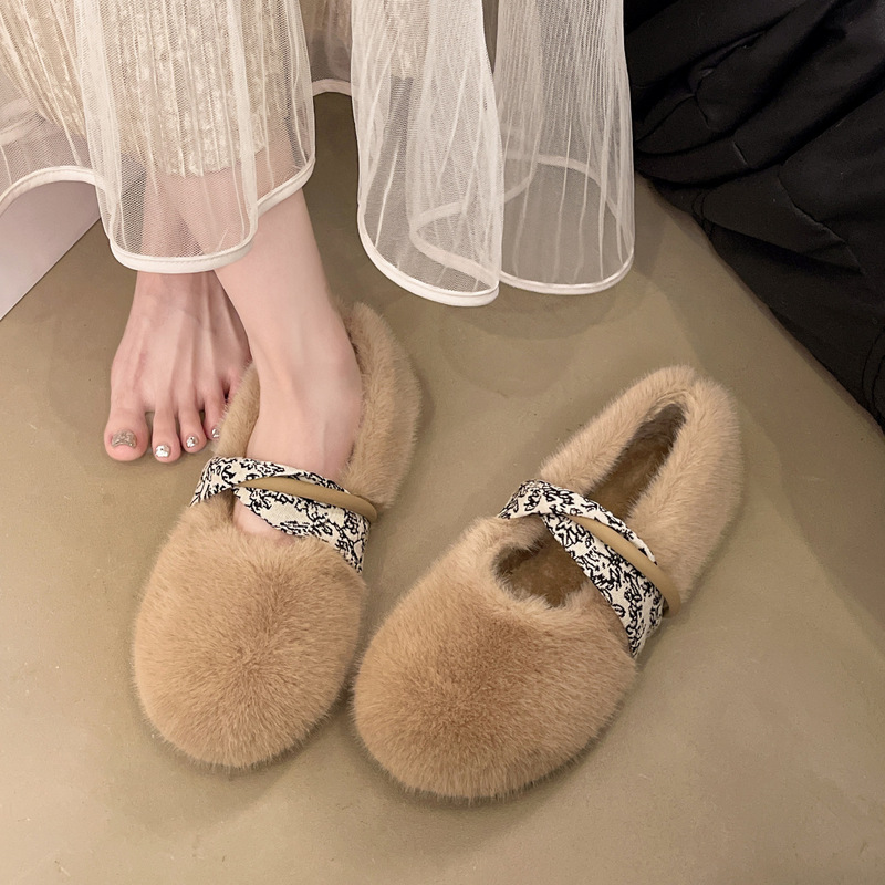 Internet Celebrity Fairy Fur Shoes for Women to Wear Outside in 2025, Gentle and Cute Mink Fur Warm Fleece-Lined Pregnant Women's Beanie Shoes Internet Celebrity Fairy Fur Shoes for Women to Wear Outside in 2025, Gentle and Cute Mink Fur Warm Fleece-Lined Pregnant Women's Beanie Shoes