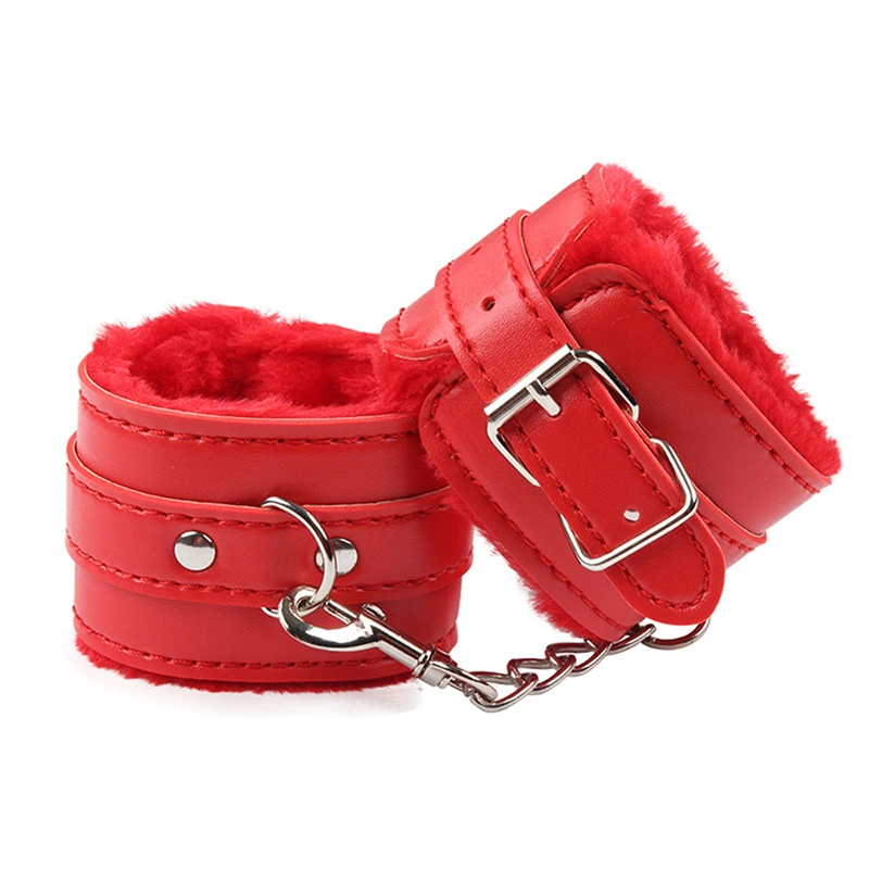 Black plush handcuffs, chain, toy for adults