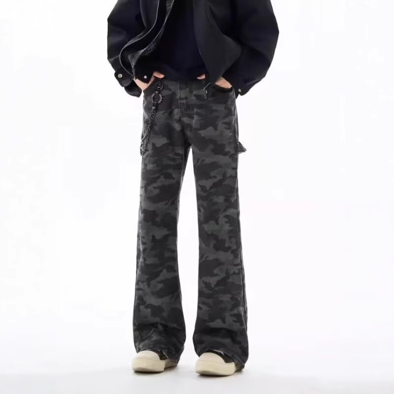 American Style Retro Camouflage Wide Leg Jeans Men's Spring and Autumn Machete Cutting Wood Pants Loose Tooling Straight Long Pants Men's