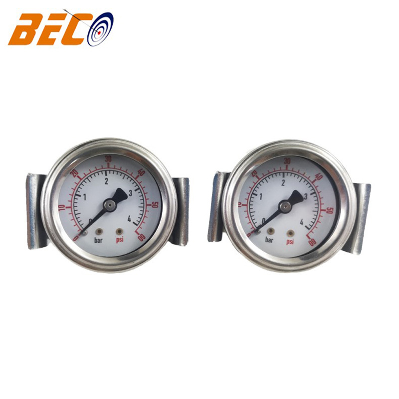 贝伊特BECO 40mm双刻度压力表 4bar 60psi普通黑铁壳压力表带支架