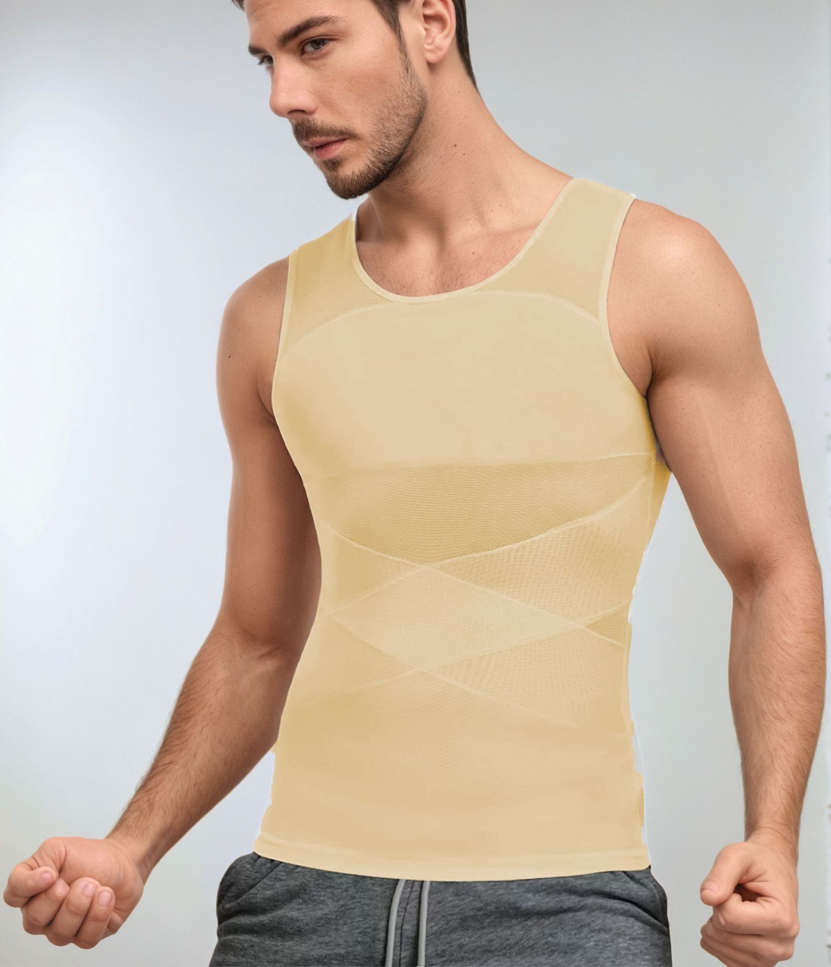 Transfronterizo de los hombres que forma el cuerpo de la ropa de malla transpirable vientre que contrae el vientre que forma el levantamiento de espalda apretado Chaleco de entrenamiento físico