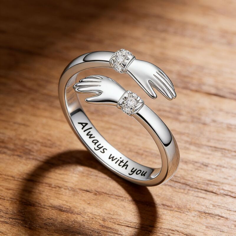 Eco-Friendly Copper Cross-Border Hug Diamond-Encrusted Ring, Love Embrace Engraved Adjustable Open Ring, Mother's Day Gift