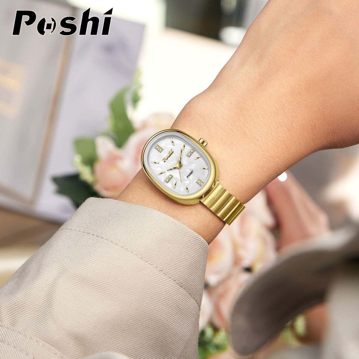 2025 Reloj de banda de acero para mujer Reloj de mujer de disco ovalado casual simple Fábrica de relojes de cuarzo Venta al por mayor de una pieza