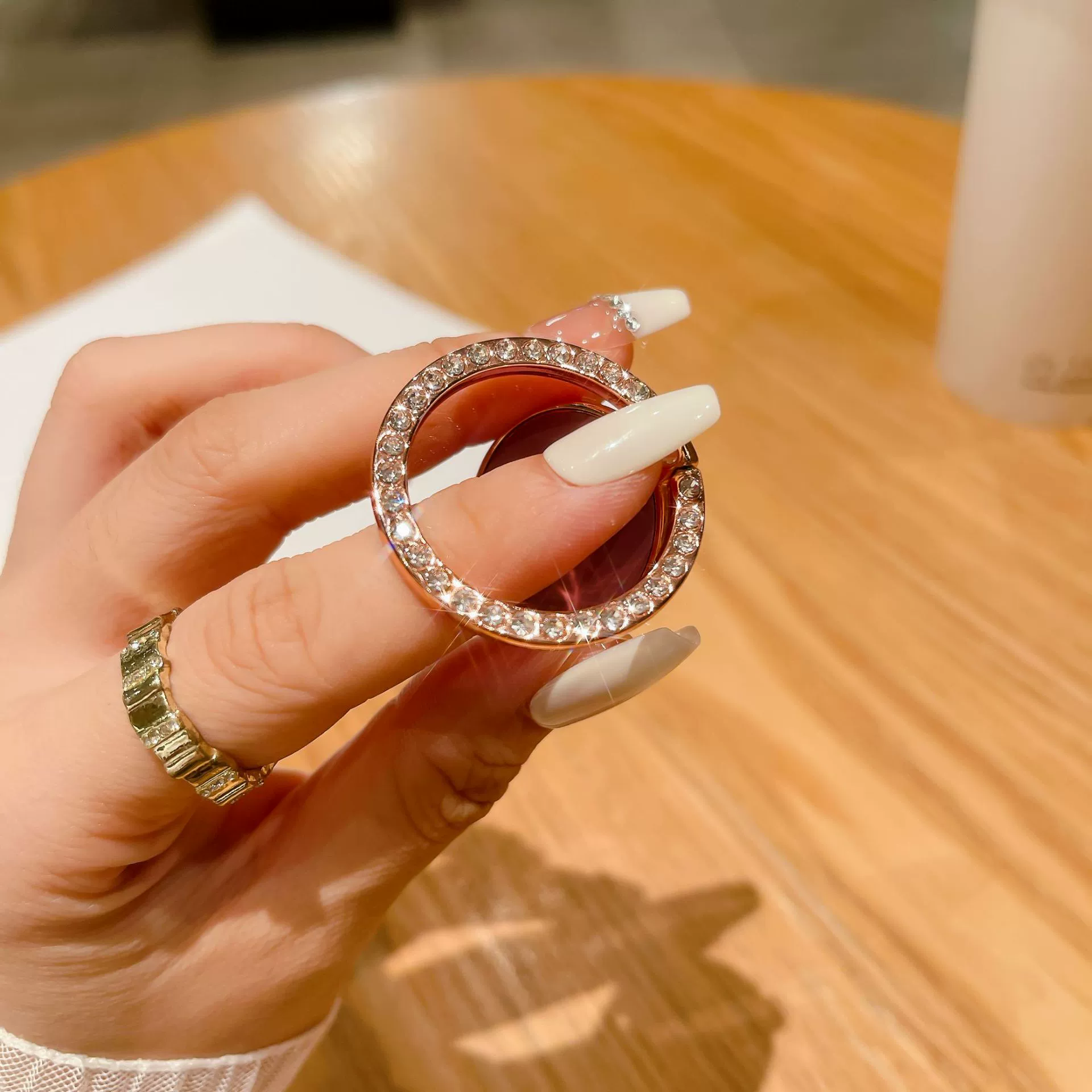 Металлический круглый гальванический горный хрусталь держатель для мобильного телефона Алмазный держатель кольцо Пряжка вращающийся на 360 градусов Автомобильный держатель кольцо