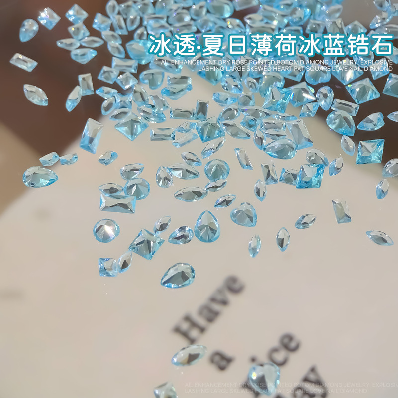Nail Art with Ocean Blue Zircon, Dazzling Ice-Clear Lake Blue Mini Water Drop Marquise Zircon Mixed Set for Wearable Nails