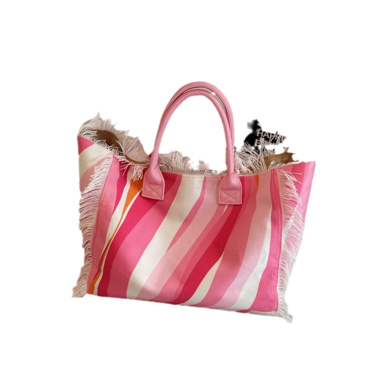 Bolsa de lona a rayas, bolsa de hombro de gran capacidad, bolsa de moda, bolsa de bolsa casual, bolsa de compras para damas