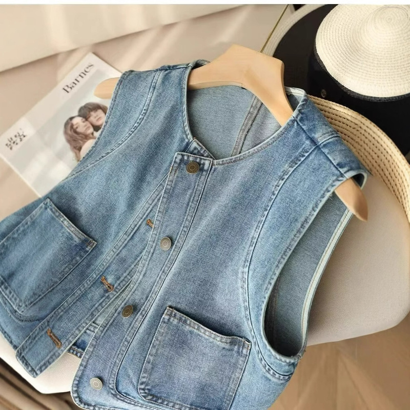 Fashion Denim Vest Women's New All-match Design Sense Niche Spring and Summer Outer Casual High-end Top Coat Fashion Denim Vest Women's New All-match Design Sense Niche Spring and Summer Outer Casual High-end Top Coat