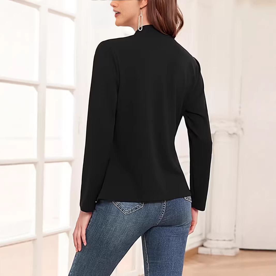 Women's Clothing American Style Stand Up Collar Fitted Waist Black Blazer Long Sleeve Elegant Fashion Print Outerwear_voghion.com