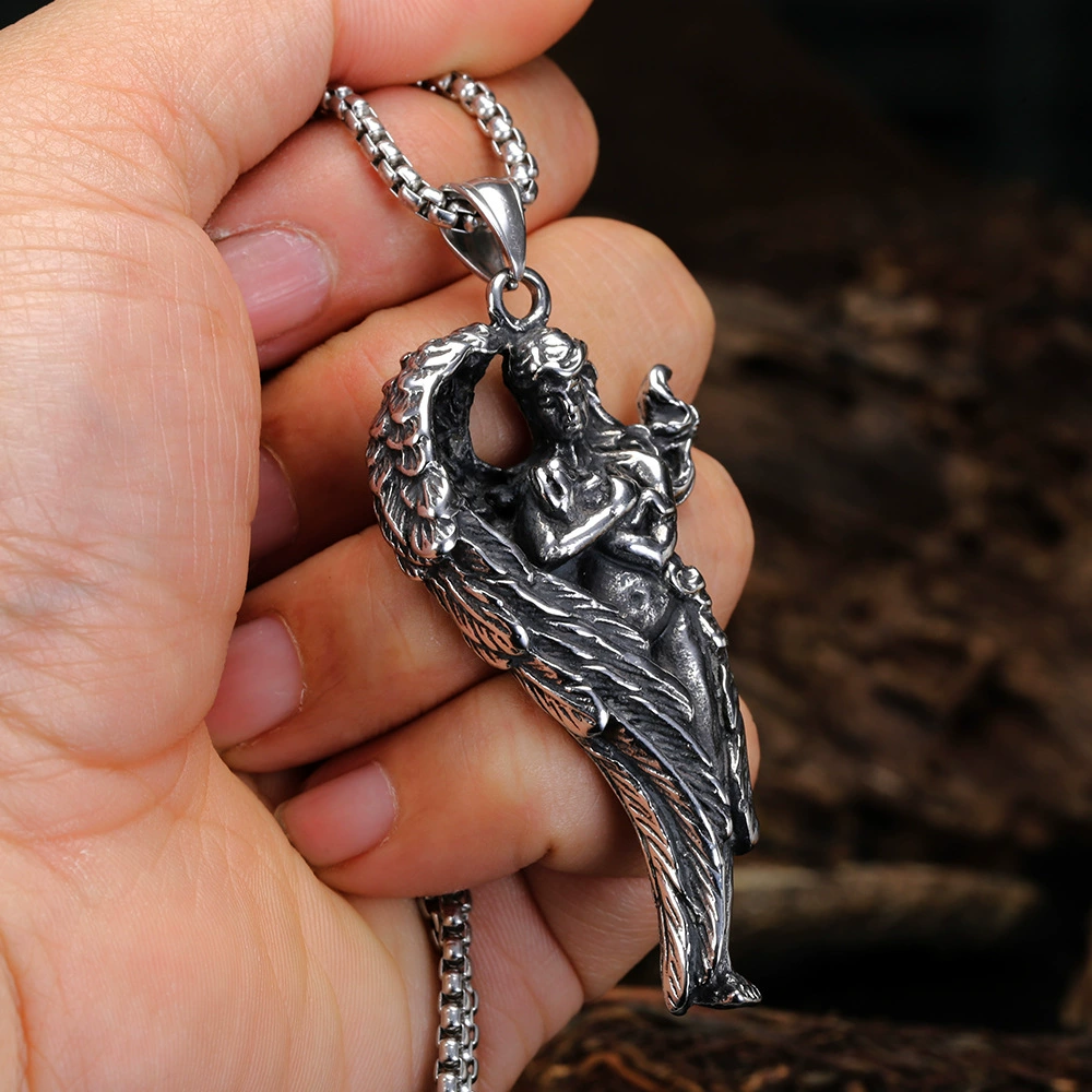 Ретро подвеска из нержавеющей стали в европейском стиле, импорт, цепь 60 см, цвет сталь, бренд