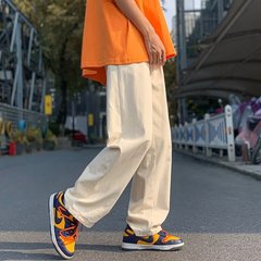 ズボンの男性の夏の新型の香港風の潮流の綿のゆったりしているカジュアルなズボンの男性のファッションの純色のまっすぐな筒の広い足のズボン