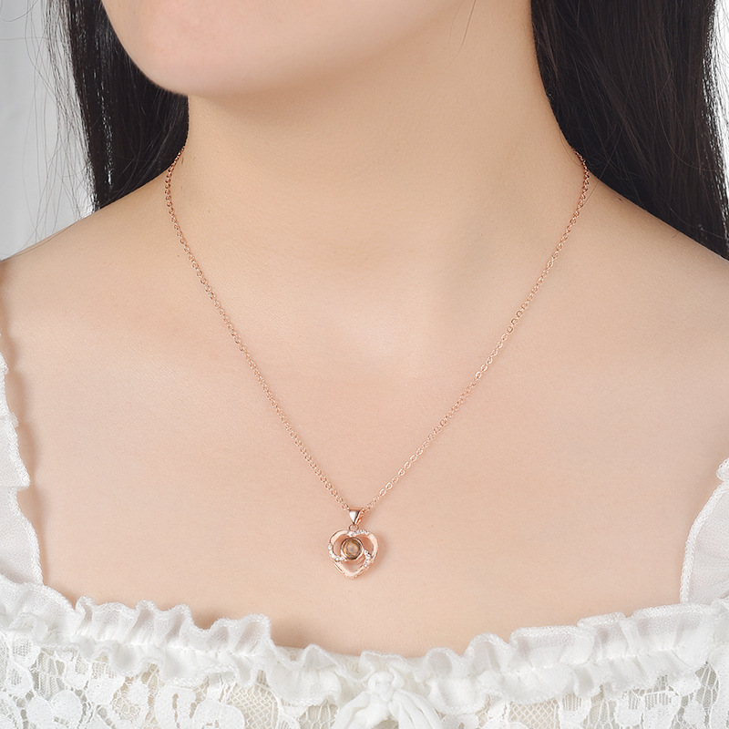 Heart Shape Pattern Women'S Gender 1 Piece Lady Heart Shape Copper Plating Inlay Artificial Gemstones Pendant Necklace