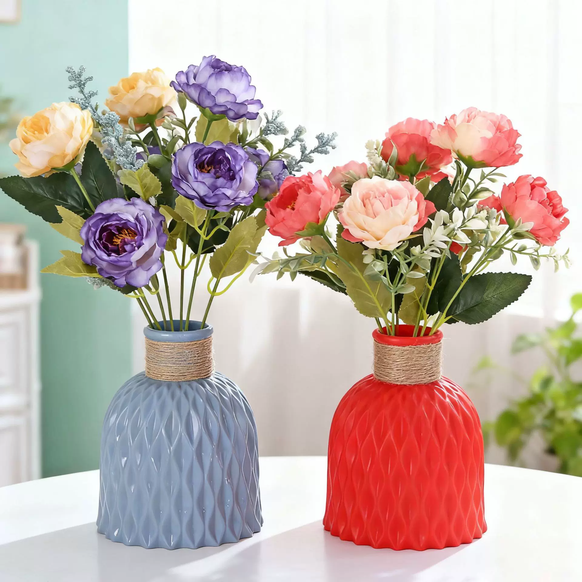 厂家批发塑料花瓶水波纹北欧ins风折纸花瓶客厅装饰道具场景布置