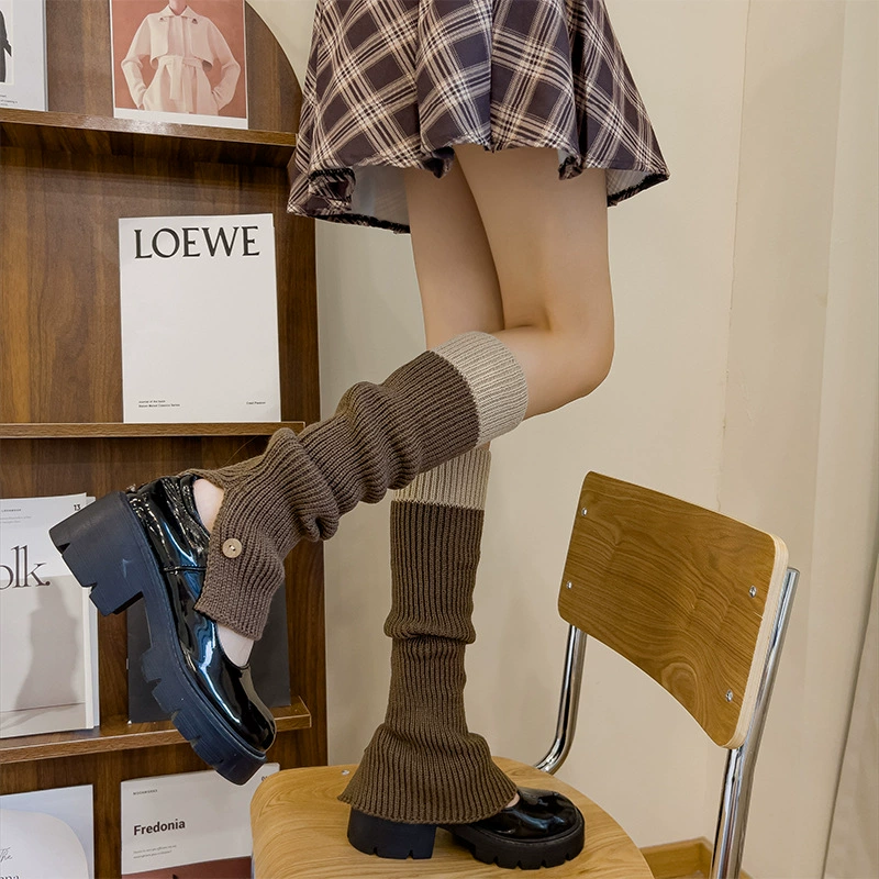 Узистонные или вязаные носки для икр / гетры, начёс-ворс, стиль Y2K Lolita, пряжка, 47 см