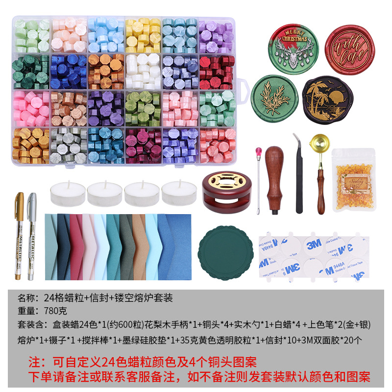 Fuego pintura cera grano traje de color mezclado 24 caja de cuadros de color ocho lados fuego pintura sellado cera fuego pintura sello cera grano fábrica al por mayor