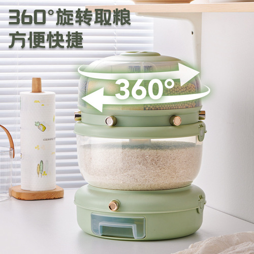 Light luxury separated rice buckets can be rotated for household sealing, insect-proof and moisture-proof layered rice storage boxes for household grains and rice tanks