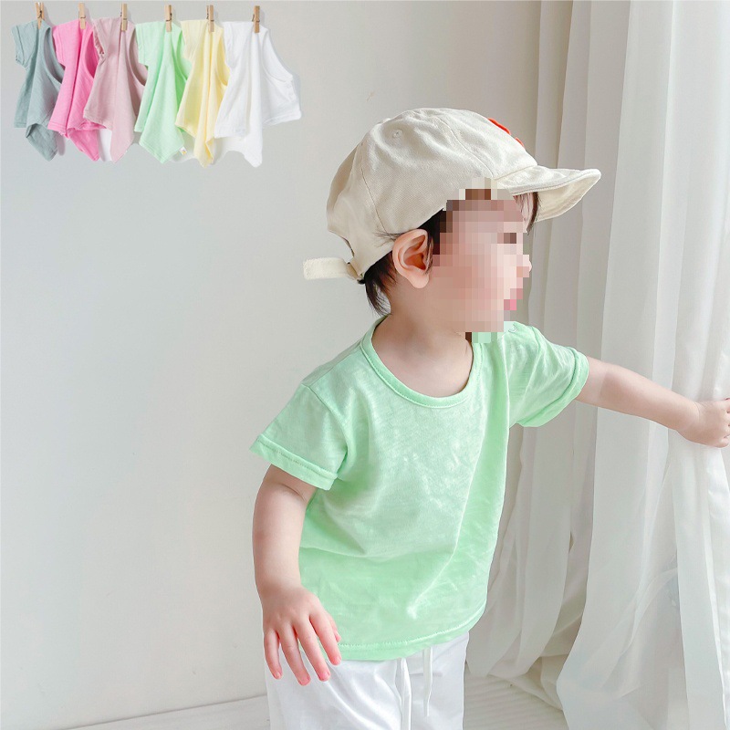Children's cotton light and thin breathable solid summer T-shirt…