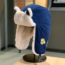 耳朵雷锋帽女冬天韩版百搭可爱小狗灯芯绒护耳帽户外御寒东北帽男