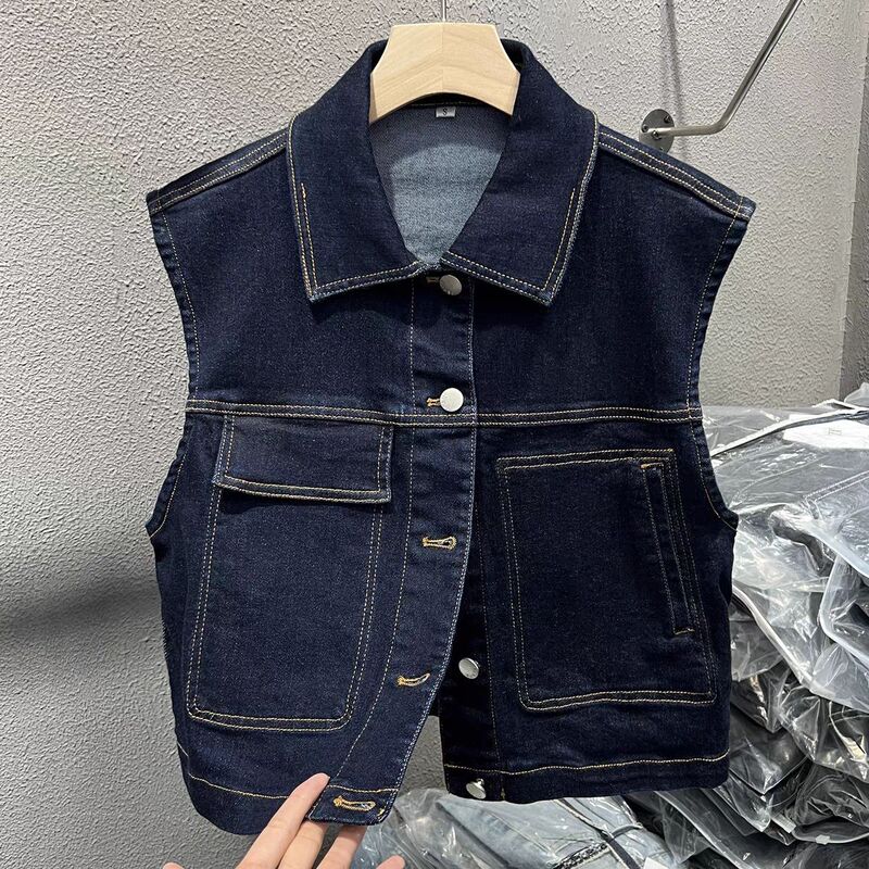 Vintage-Inspired Denim Shirt Vest for Women, 2025 Spring New Korean Style Petite Layered Top Vest Trendy