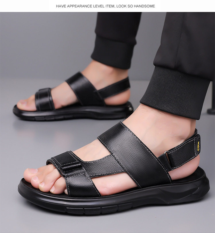 Dép sandal nam da bò đi biển quai dán đế dày mềm — Màu nâu, màu đen chi tiết 19