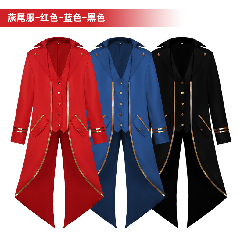 European and American Export Amazon Best-Selling Medieval Swallowtail Costume Gold-Rimmed Swallowtail Suit Halloween Stage Performance Costume