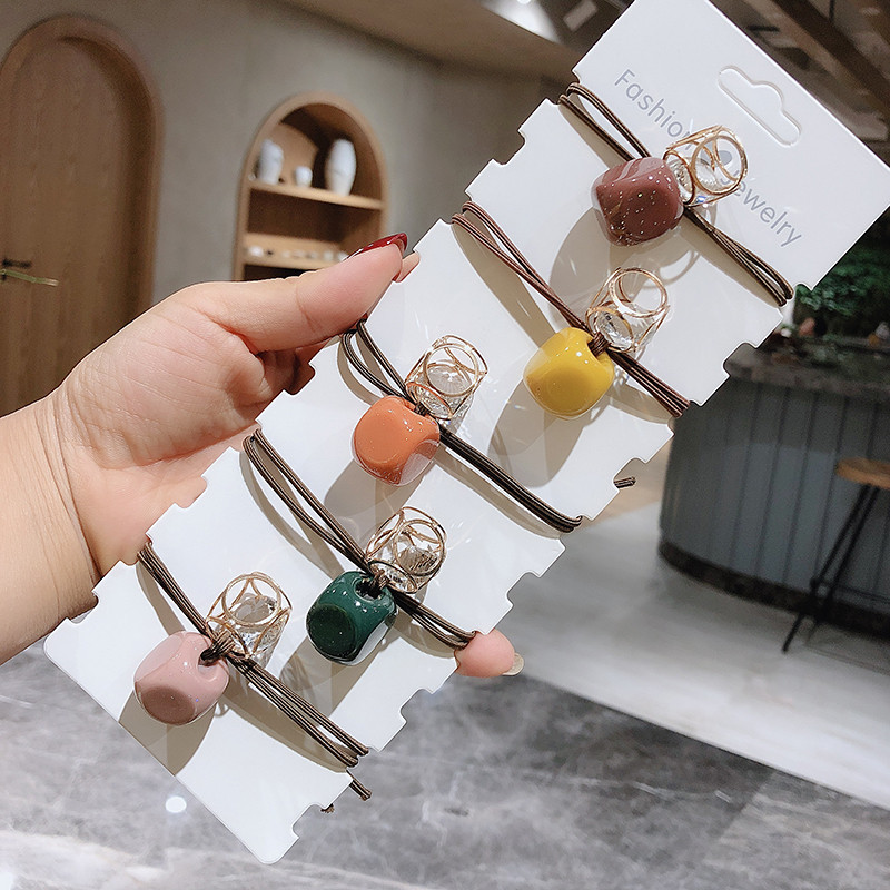 Accesorios para el cabello banda de pelo cuerda de pelo de alta elástica cuerda de lazo de pelo femenino banda de goma cabeza de cristal cuerda red banda de goma roja banda de goma linda femenina