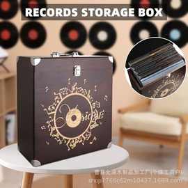 木制CD存储盒适合乙烯基唱片收纳盒手提箱适合相册胶带复古唱片箱