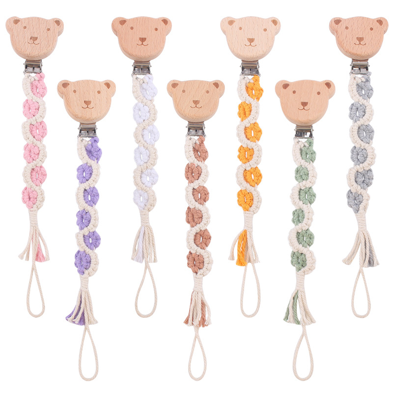 Bebé suministros de haya oso chupete clip calmante DIY bebé creativo artesanal algodón cuerda tejido chupete cadena