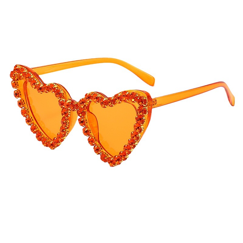 Lunettes de soleil pour homme en forme de cœur, couleur pêche, élégantes et printanières, protection UV, ornées de strass. Accessoire de mode de haute qualité._voghion.com