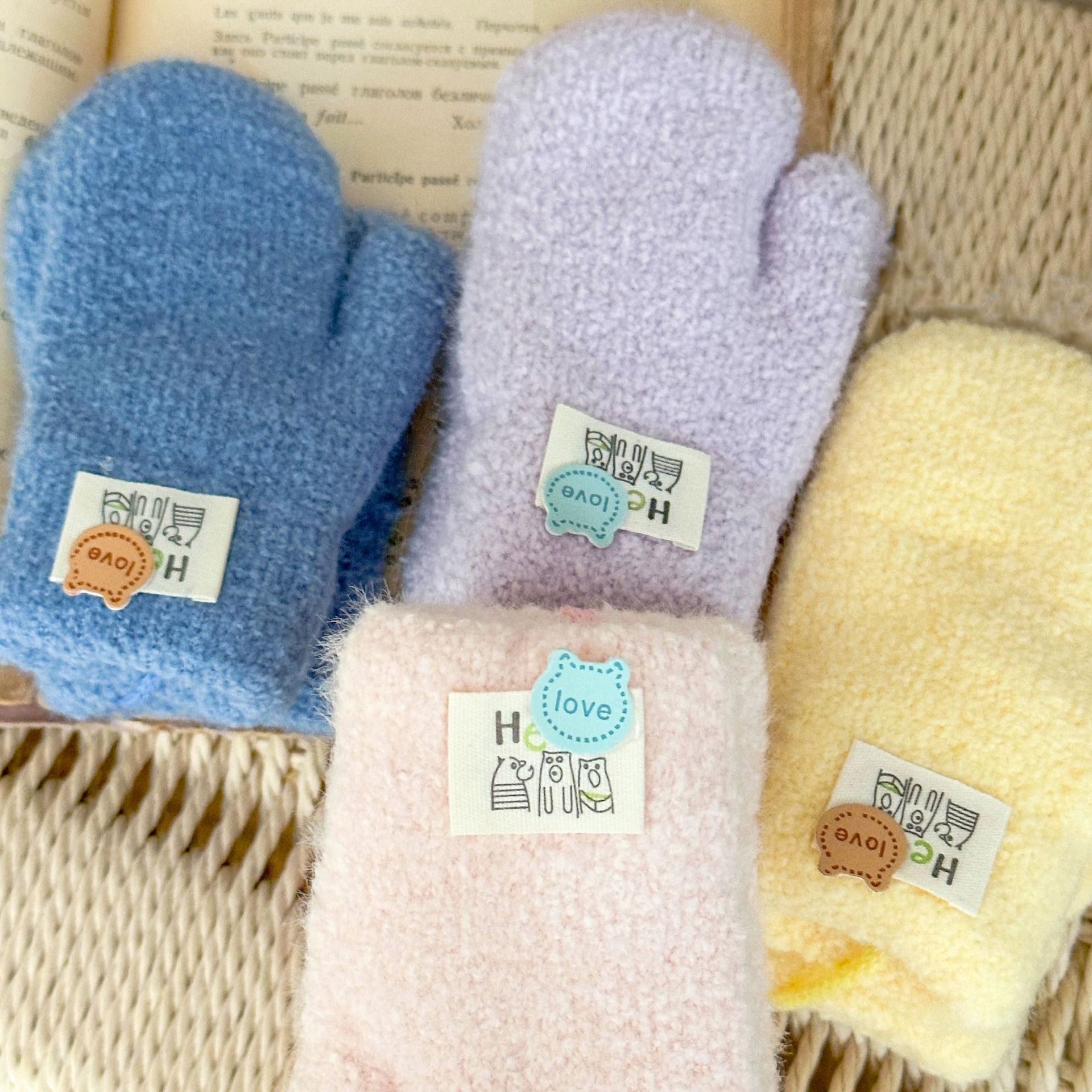 Guantes de cuello para niños otoño y invierno 0 - 2 años 1 bebés varones bebés niñas y dedos de lana para mantener el calor y el grosor