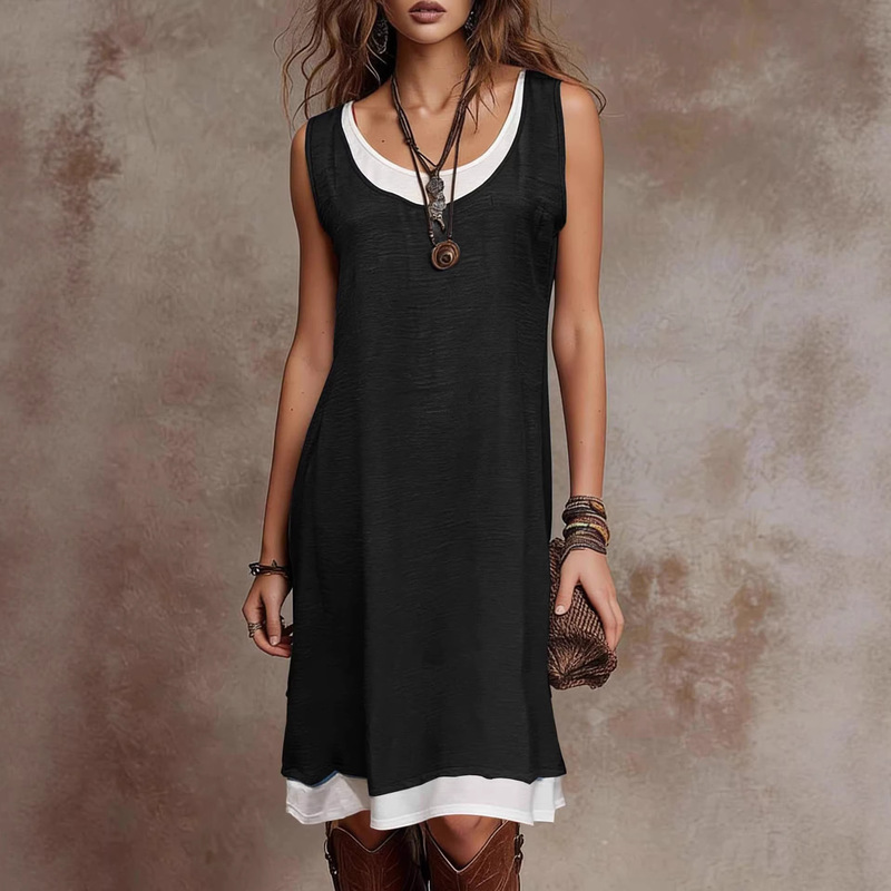2026 European and American Cross-Border Amazon Independent Site Western Bohemian Casual Color-Blocking Patchwork Vest Dress 2026 European and American Cross-Border Amazon Independent Site Western Bohemian Casual Color-Blocking Patchwork Vest Dress
