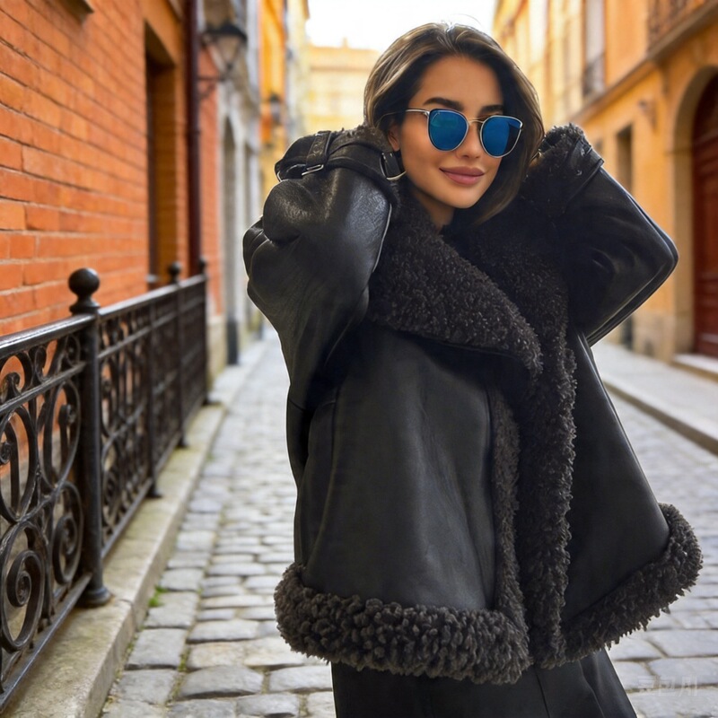 Lapel Belt Fur Coat European and American Cross-border 2024 Winter New Street Fashion Warm Coat Lapel Belt Fur Coat European and American Cross-border 2024 Winter New Street Fashion Warm Coat